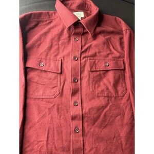 LL Bean Shirt Mens maroon chamois cloth flannel button long sleeve Maine Vtg